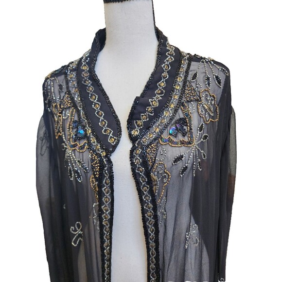 Roaman's Black Sheer Beaded Duster Plus Size 34 - Picture 2 of 8